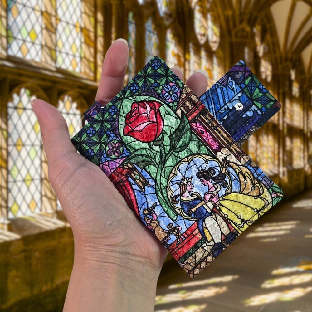 Handmade Beauty and the Beast Fabric Card Wallet with Key Ring